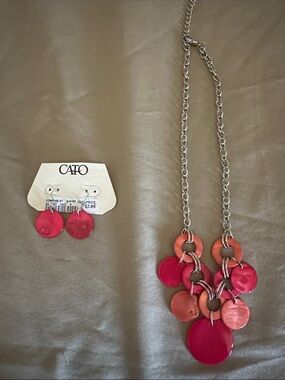 Cato Pink & Coral Disc Statement Necklace with Matching Earrings